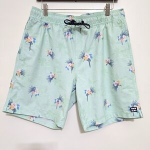 BILLABONG Swim Trunks Men’s Medium Green Printed All Day Layback Board Shorts‎